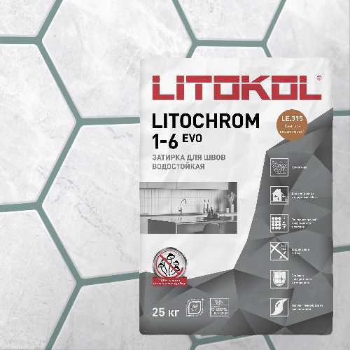 Затирка LITOCHROM 1-6 EVO, Оттенок LE.385 нефрит, мешок, 25 кг, LITOKOL