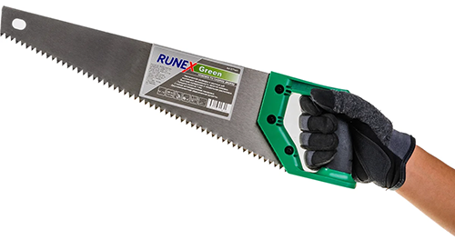 Ножовка по сырой древесине 400 мм прямой крупный зуб, 3,5 з/д, 2-компан. рукоятка, Runex Green