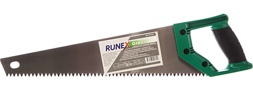 Ножовка по сырой древесине 500 мм прямой крупный зуб, 3,5 з/д, 2-компан. рукоятка, Runex Green