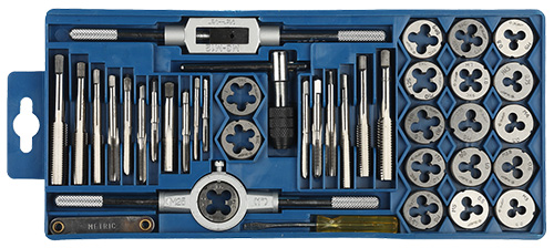 Набор метчиков и плашек в пластиковом боксе (2810-H40), сталь 9ХС, 40 предметов в упаковке, ЗУБР Мастер