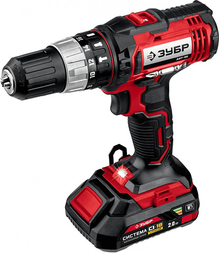 Ударная дрель-шуруповерт в кейсе, 2 АКБ (2Ач), 18 В, ЗУБР Мастер