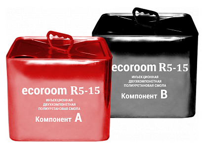 Инъекционная гидроизоляция полиуретановая смола ecoroom R5-15 двухкомпонентная, 21 кг