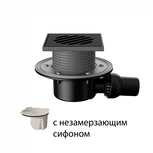 T 520.1 PNsB Трап горизонтальный с регулировкой угла отвода серии 520 с чугунной решеткой, с незамерзающим сифоном, с фланцем