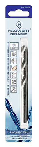 Сверло по металлу 9х125 мм Dinamic P9M3 фрез., 10 шт/уп., Hagwert
