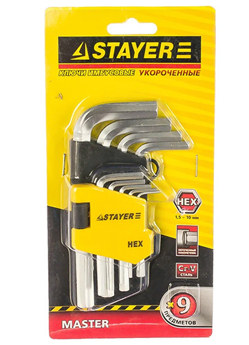Набор коротких имбусовых ключей, шестигранные, 9 штук, STAYER