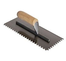 Гладилка зубчатая нержавеющая с деревянной ручкой 120мм х 280мм, зуб 6х6мм