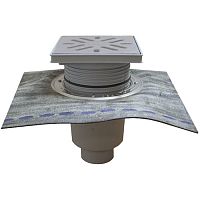 HL616HS/5 Трап ПП PERFEKT с верт. выпуском, решёткой из нерж. стали, клапаном против запаха и полимербитумным полотном DN160