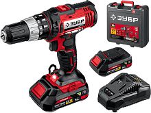 Ударная дрель-шуруповерт в кейсе, 2 АКБ (2Ач), 18 В, ЗУБР Мастер
