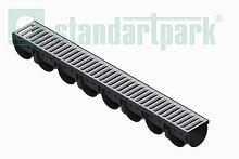 Лоток водоотводный Spark 3 пластиковый DN100 h100 с решеткой щелевой стальной оцинкованной (комплект) 088201-М, класс А15, комплект, Стандартпарк