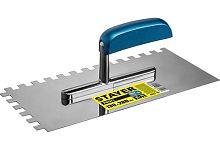 Гладилка зубчатая нержавеющая с пластиковой ручкой 130х280мм, зуб 10х10мм