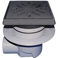 HL615.1W Трап ПП PERFEKT с гориз. выпуском, решёткой и подрамником из чугуна и гидрозатвором DN110