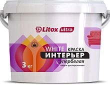 Краска на акриловой основе ULTRA WHITE ИНТЕРЬЕР, Литокс, 3 кг