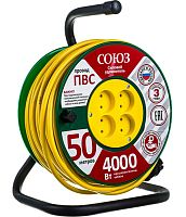 Удлинитель на катушке 4 гнезда 2х2,5 (50 м), 4000 Вт, Союз 481S-3805