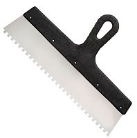 Шпатель из нержавеющей стали 350 мм, зуб 6х6 мм, пластмассовая ручка