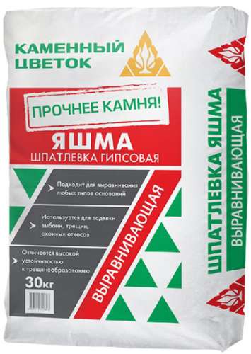 Шпатлёвка гипсовая выравнивающая ЯШМА, белая 180, Каменный цветок, 30 кг