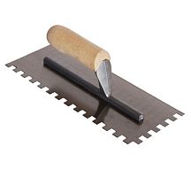 Гладилка зубчатая нержавеющая с деревянной ручкой 120мм х 280мм, зуб 10х10мм