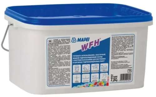 Готовый к использованию эластичный гидроизоляционный состав с быстрым высыханием WFH, серый, Mapei, 7,5 кг