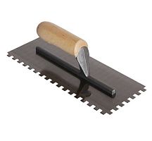 Гладилка зубчатая нержавеющая с деревянной ручкой 120мм х 280мм, зуб 8х8мм