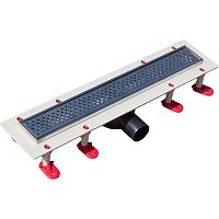 ТП-55.1A-1000 Трап для душа линейный с рамкой из нерж. стали, с гориз. выходом D50 мм, решетка типа А - волна, "сухой" механический и гидро затвор