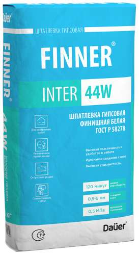 Шпатлевка гипсовая финишная белая FINNER® INTER 44W, мешок 20 кг